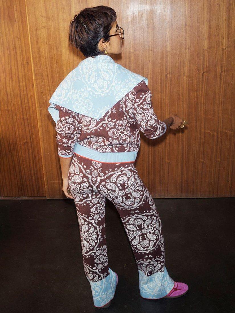 Product image 3 of 4, which shows Never Fully Dressed Bandana Wide Leg Trousers, Brown, XS