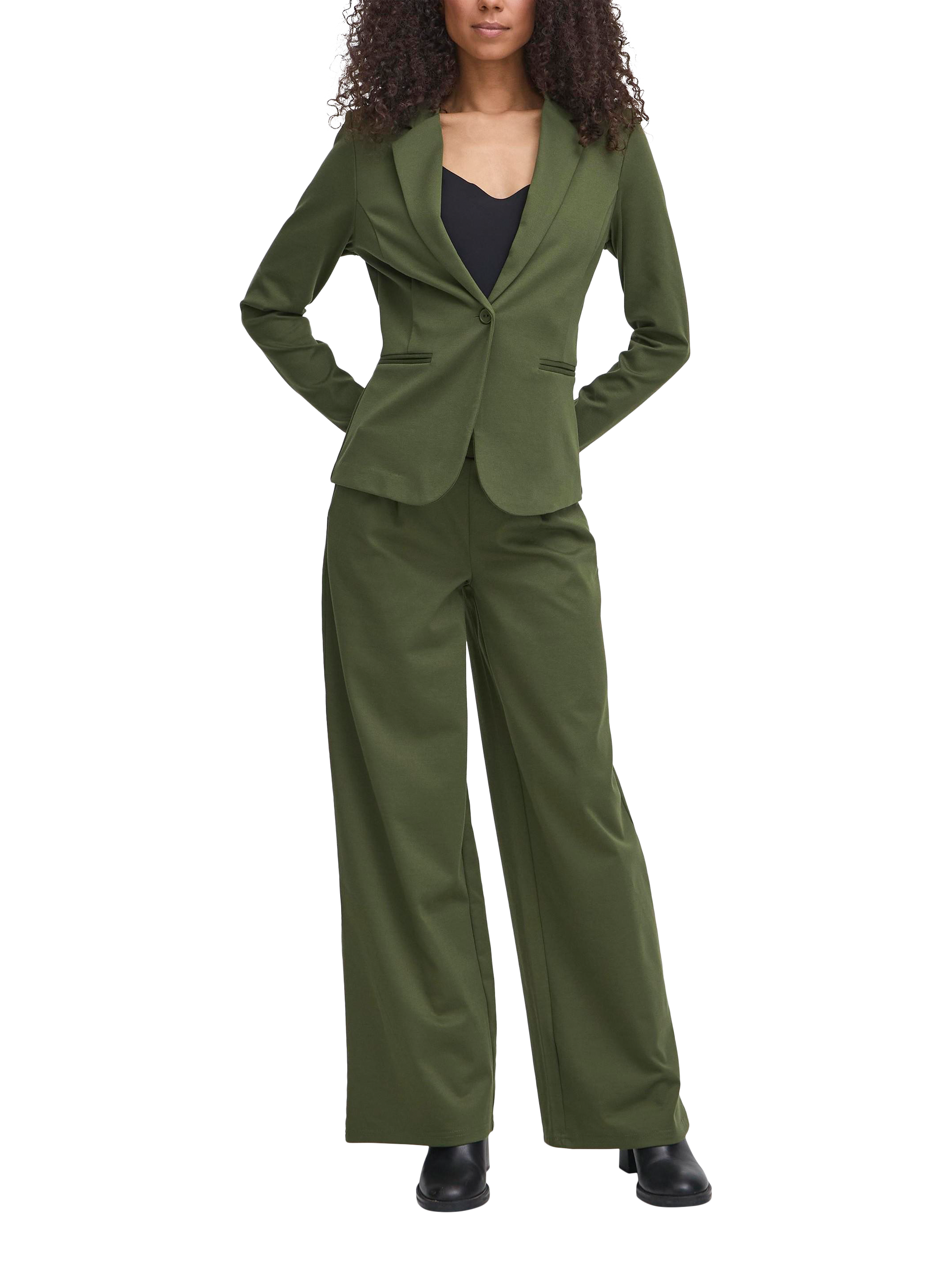 Product image 3 of 7, which shows ICHI Kate Slim Fit Blazer, Rifle Green, XS