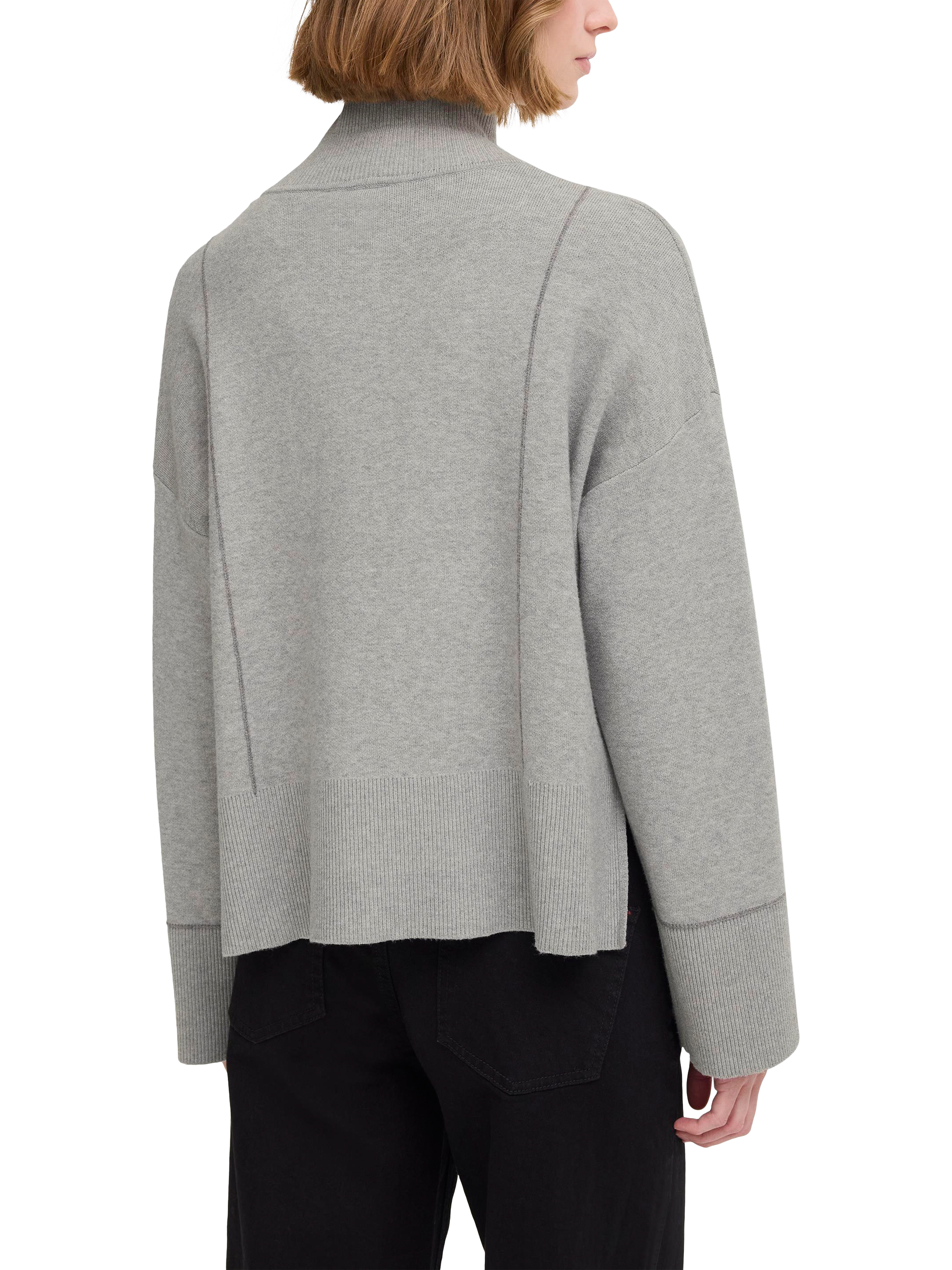 Product image 2 of 7, which shows ICHI Ballia High Neck Cardigan, Grey Melange, M