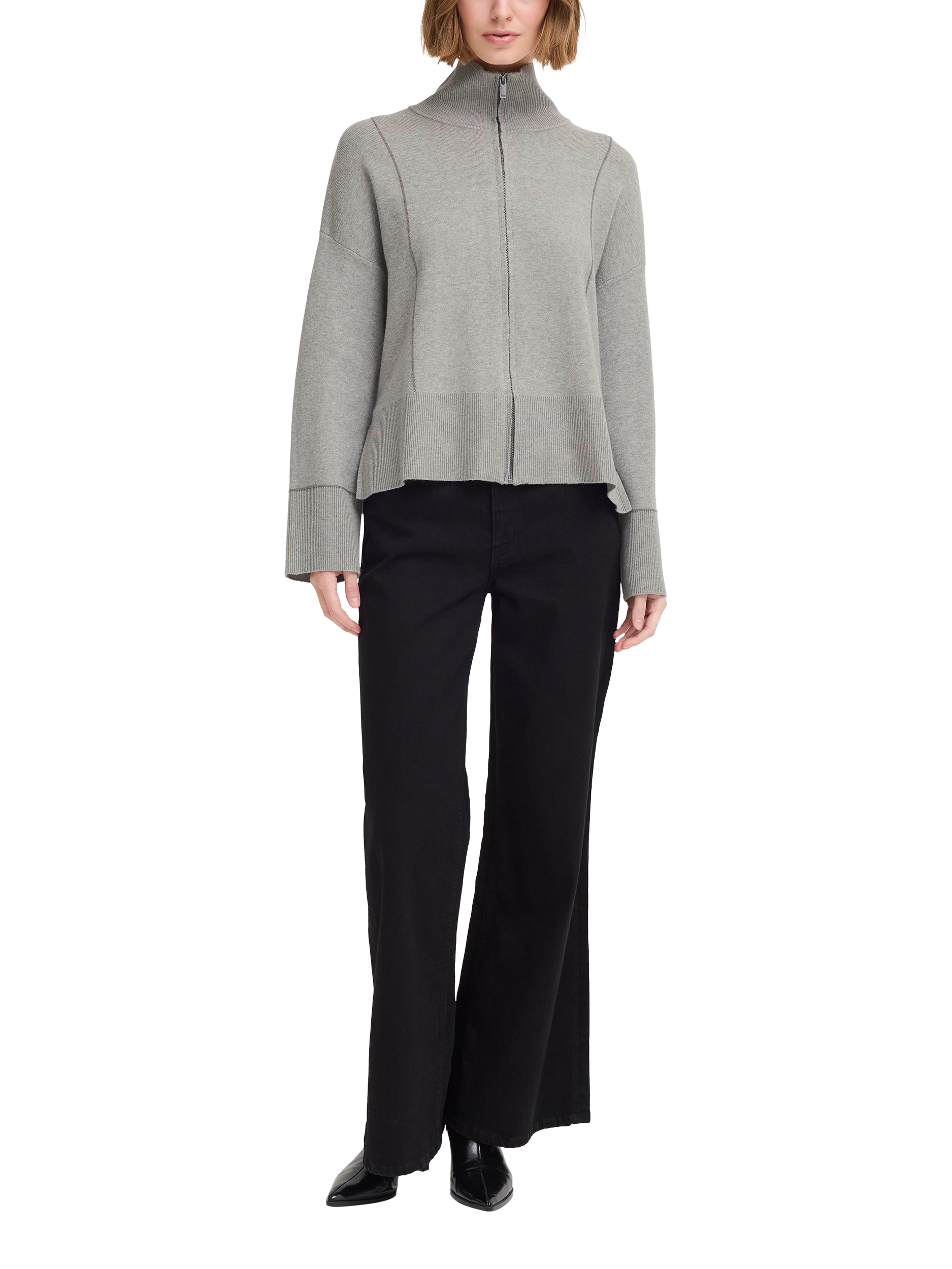 Product image 3 of 7, which shows ICHI Ballia High Neck Cardigan, Grey Melange, M