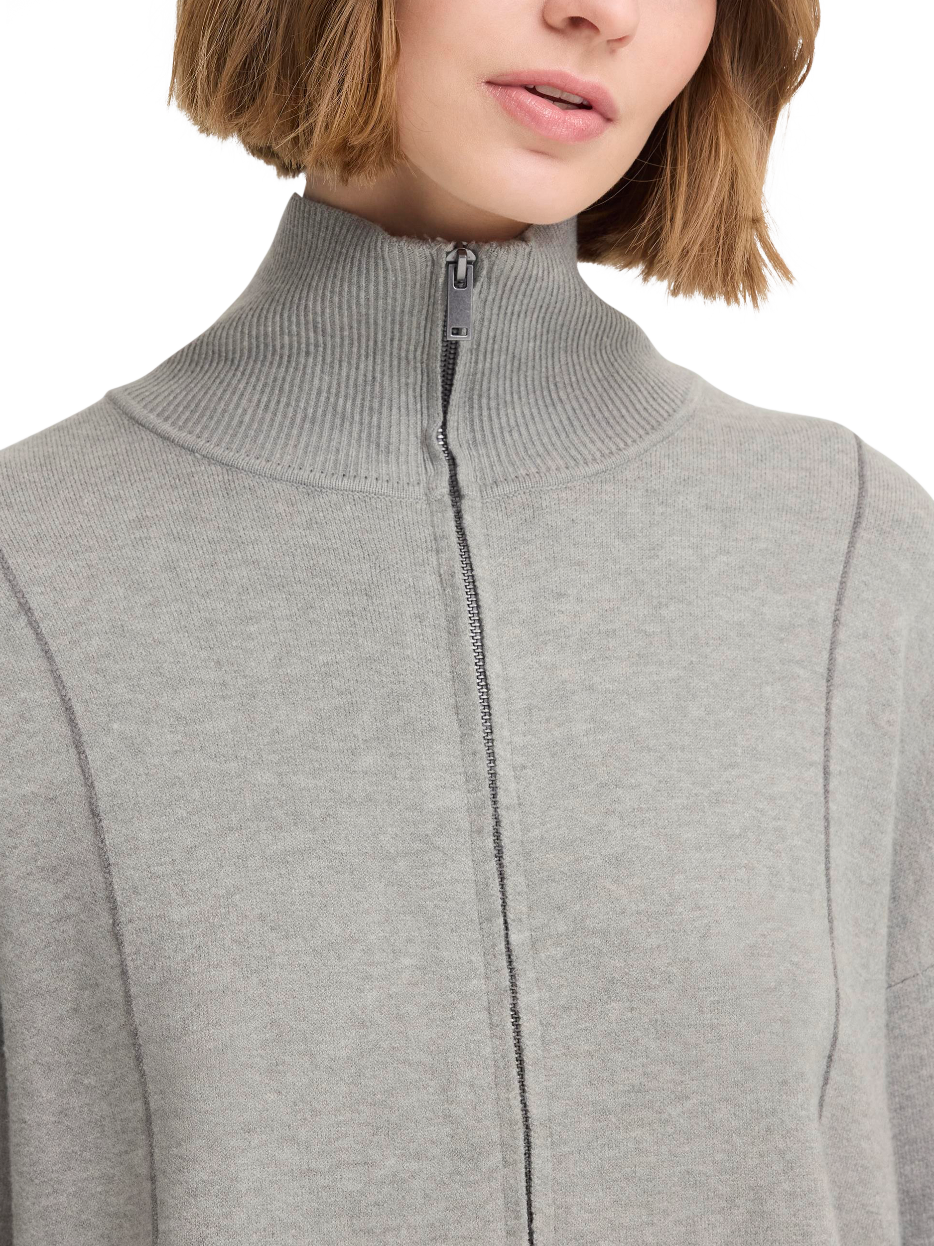 Product image 4 of 7, which shows ICHI Ballia High Neck Cardigan, Grey Melange, M