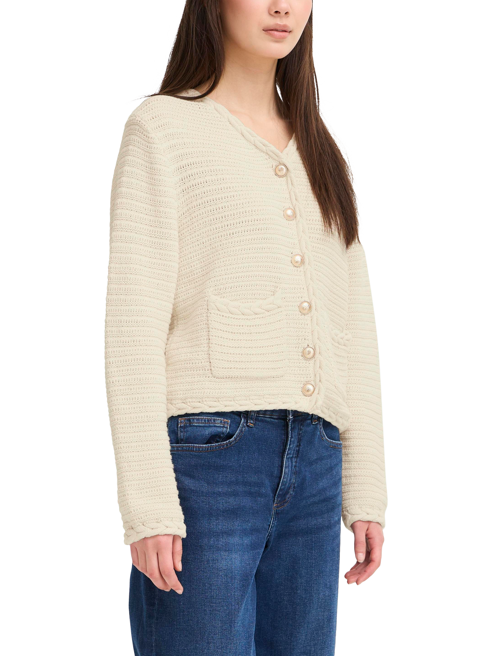 Product image 1 of 7, which shows ICHI Barisa Textured Stitch Cardigan, Birch, XS