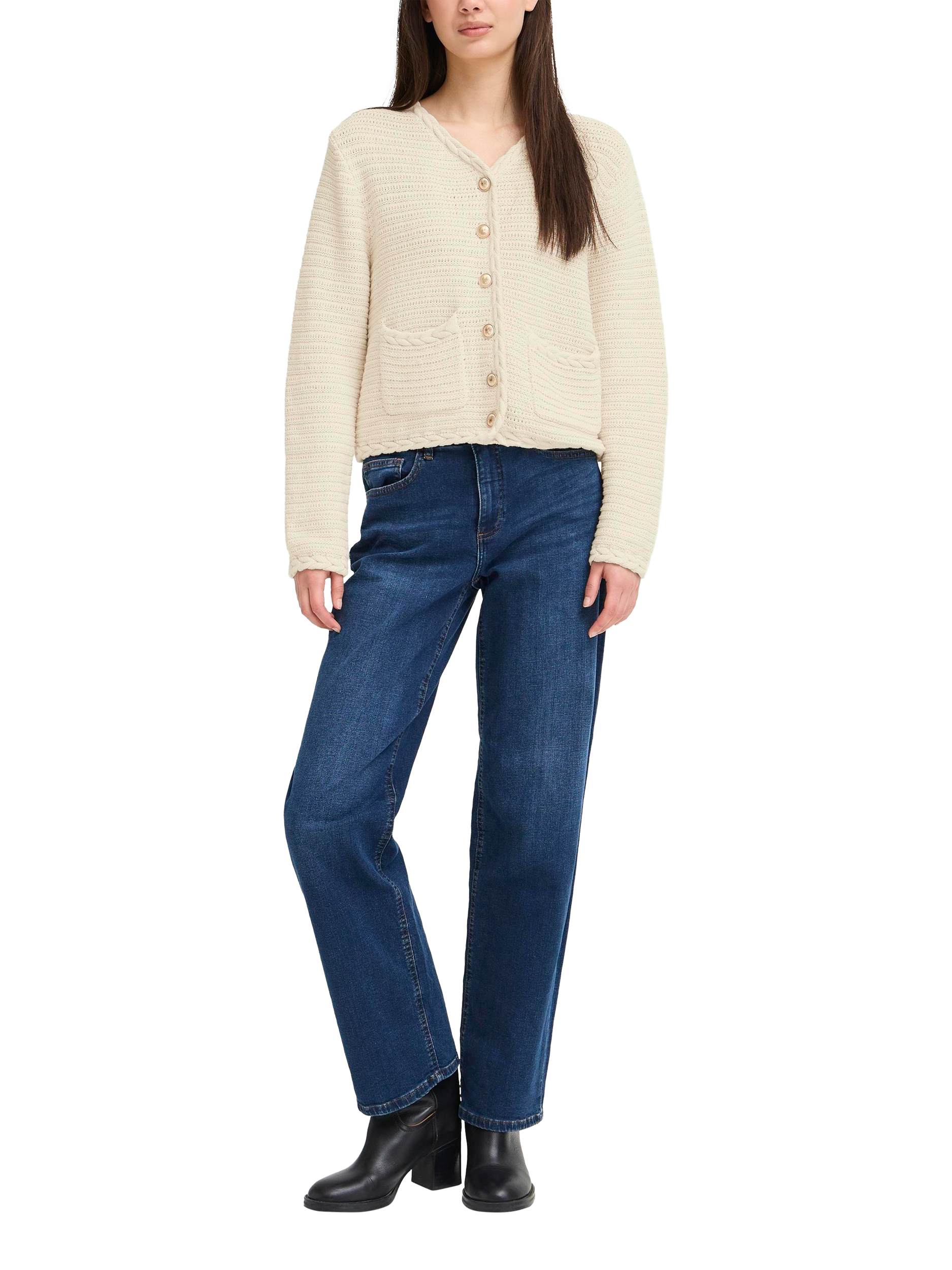 Product image 3 of 7, which shows ICHI Barisa Textured Stitch Cardigan, Birch, XS