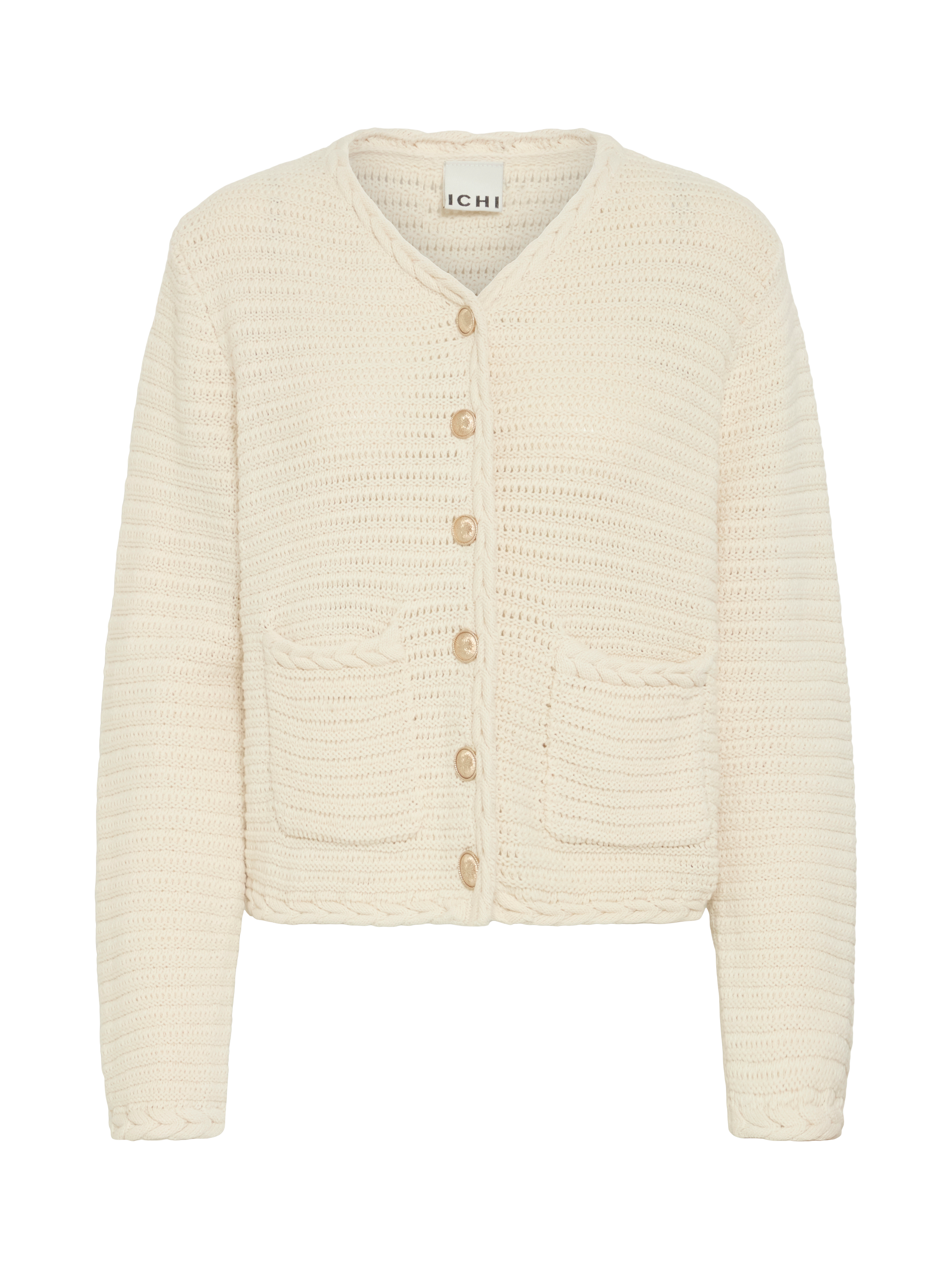 Product image 5 of 7, which shows ICHI Barisa Textured Stitch Cardigan, Birch, XS