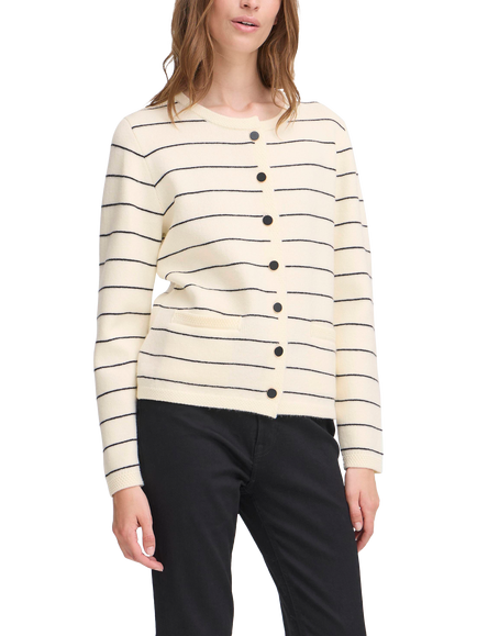 ICHI Besila Stripe Cardigan, Almond Milk, Almond Milk