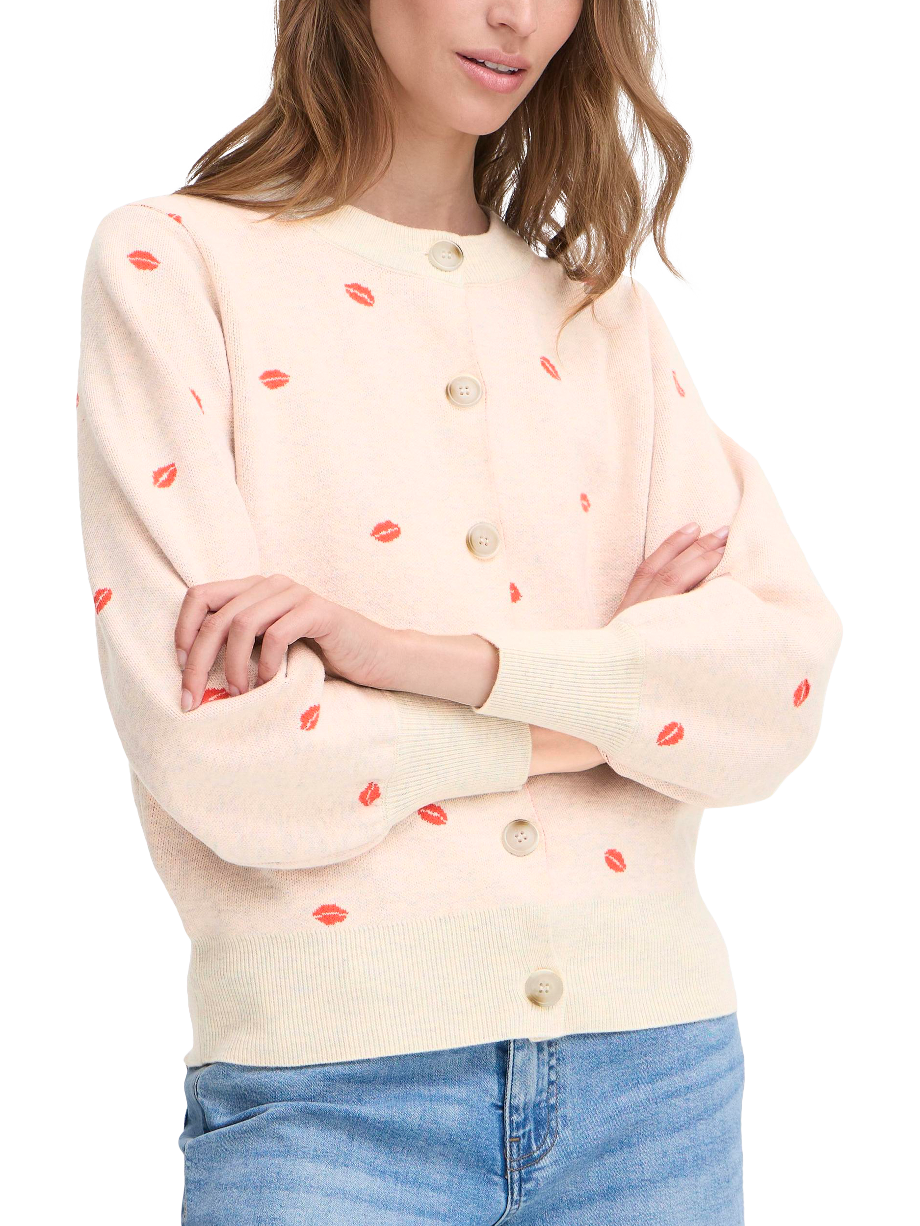 Product image 1 of 7, which shows ICHI Brielle Lips Cardigan, Oatmeal Melange, XS