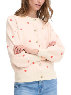 ICHI Brielle Lips Cardigan, Oatmeal Melange, Oatmeal Melange