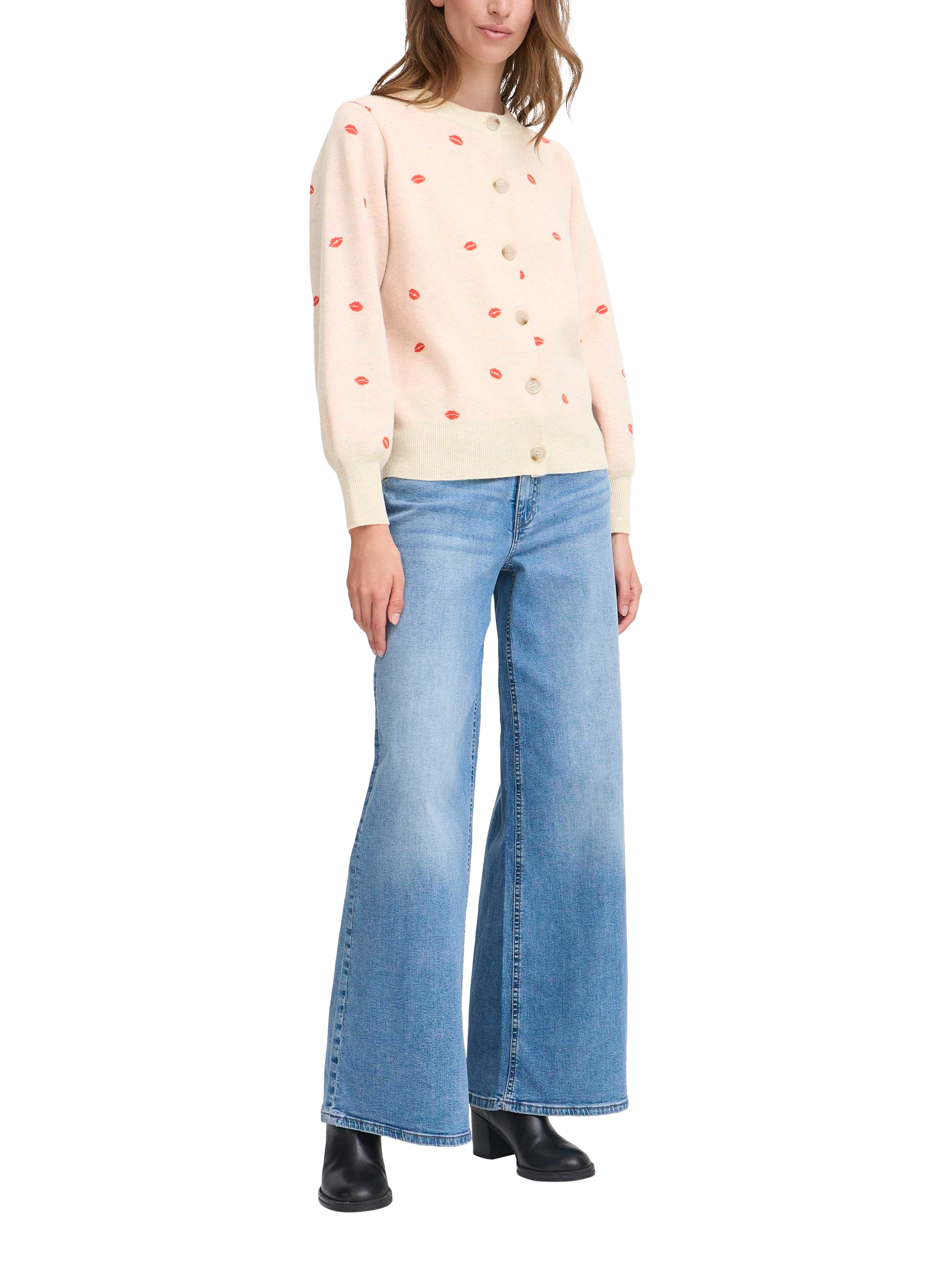 Product image 3 of 7, which shows ICHI Brielle Lips Cardigan, Oatmeal Melange, XS