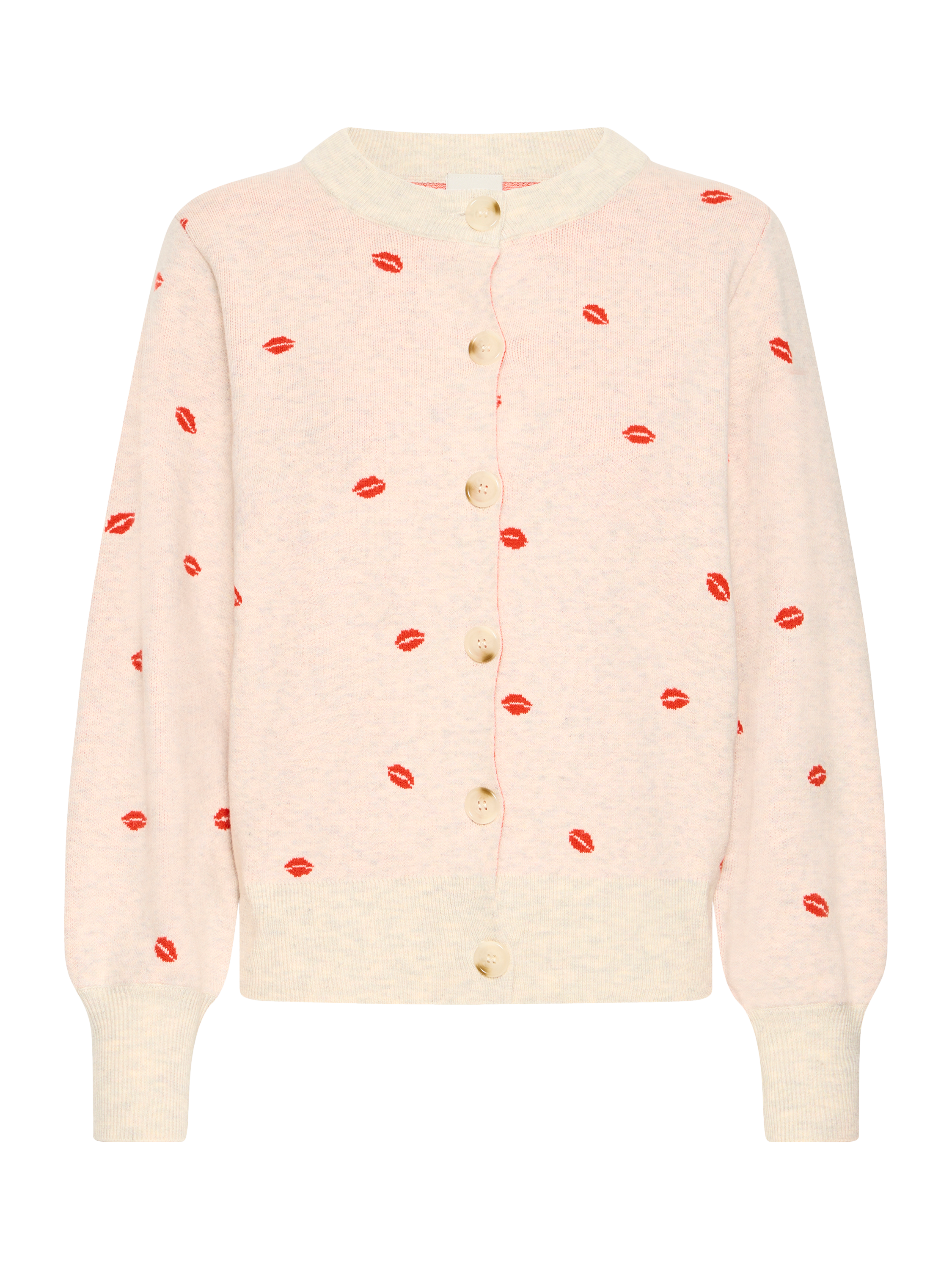 Product image 5 of 7, which shows ICHI Brielle Lips Cardigan, Oatmeal Melange, XS