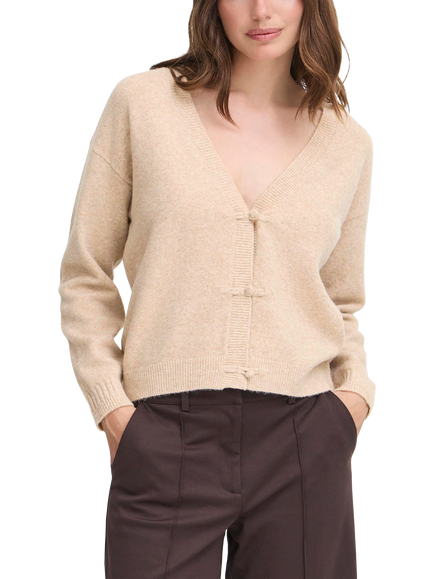 ICHI Dasila Tie Front V-Neck Cardigan, Oatmeal Melange