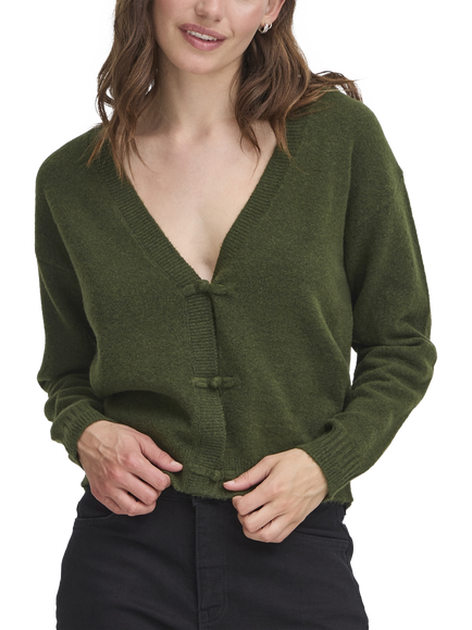 ICHI Dasila Tie Front V-Neck Cardigan, Rifle Green
