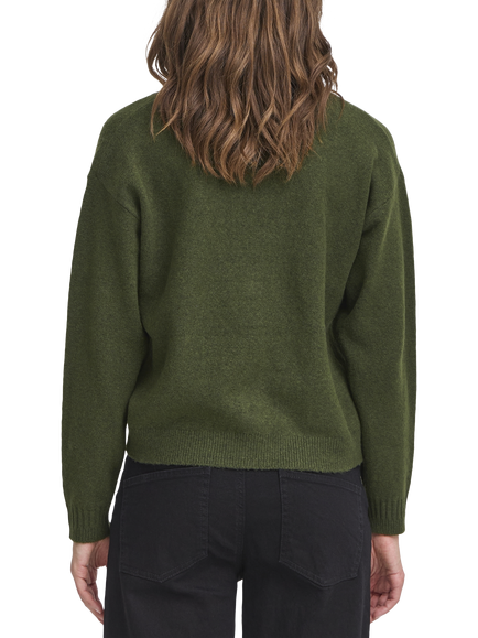 ICHI Dasila Tie Front V-Neck Cardigan - view 2, Rifle Green