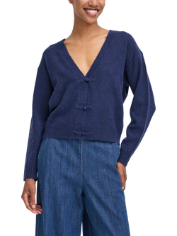 ICHI Dasila Tie Front V-Neck Cardigan, Patriot Blue