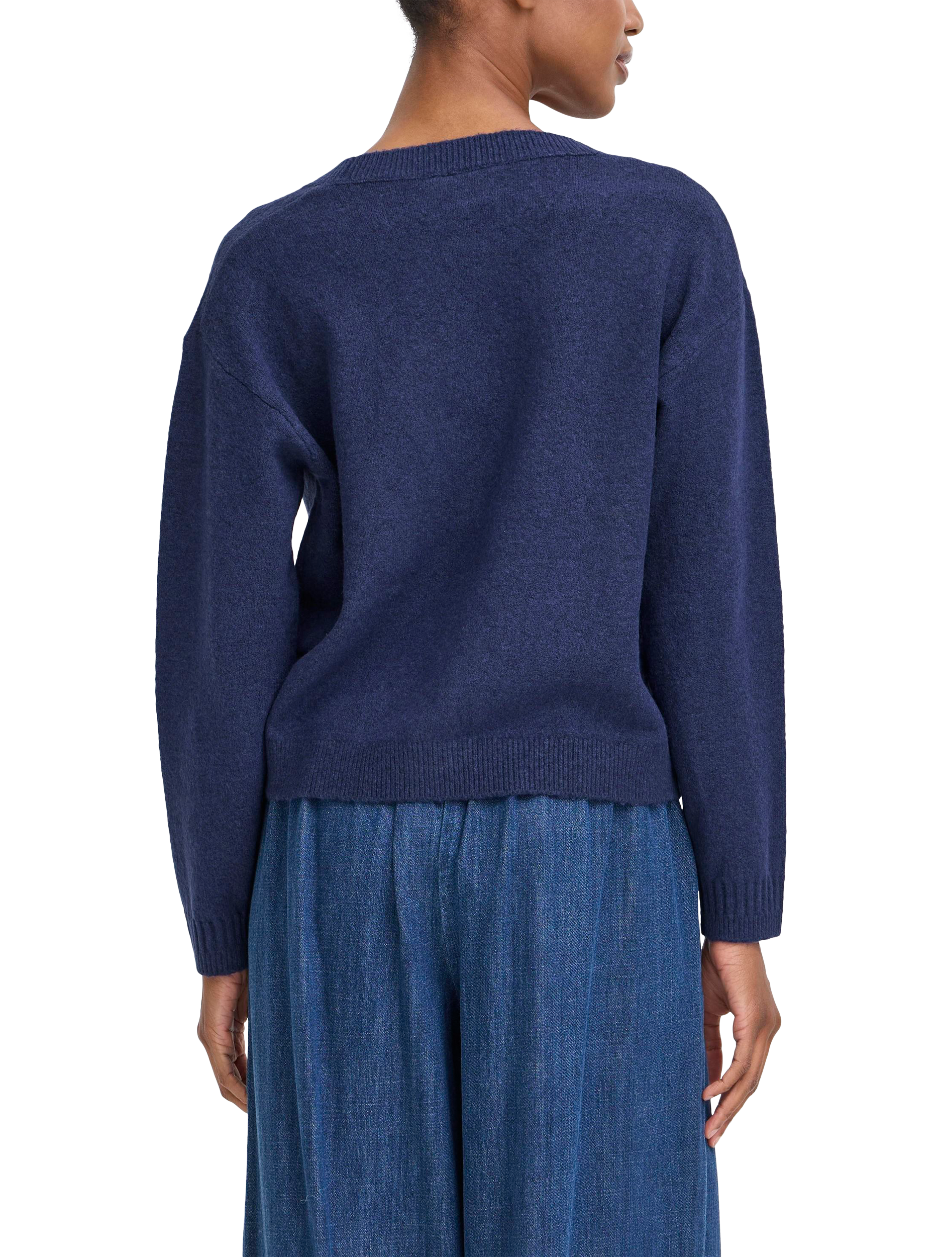 Product image 2 of 7, which shows ICHI Dasila Tie Front V-Neck Cardigan, Patriot Blue, XS