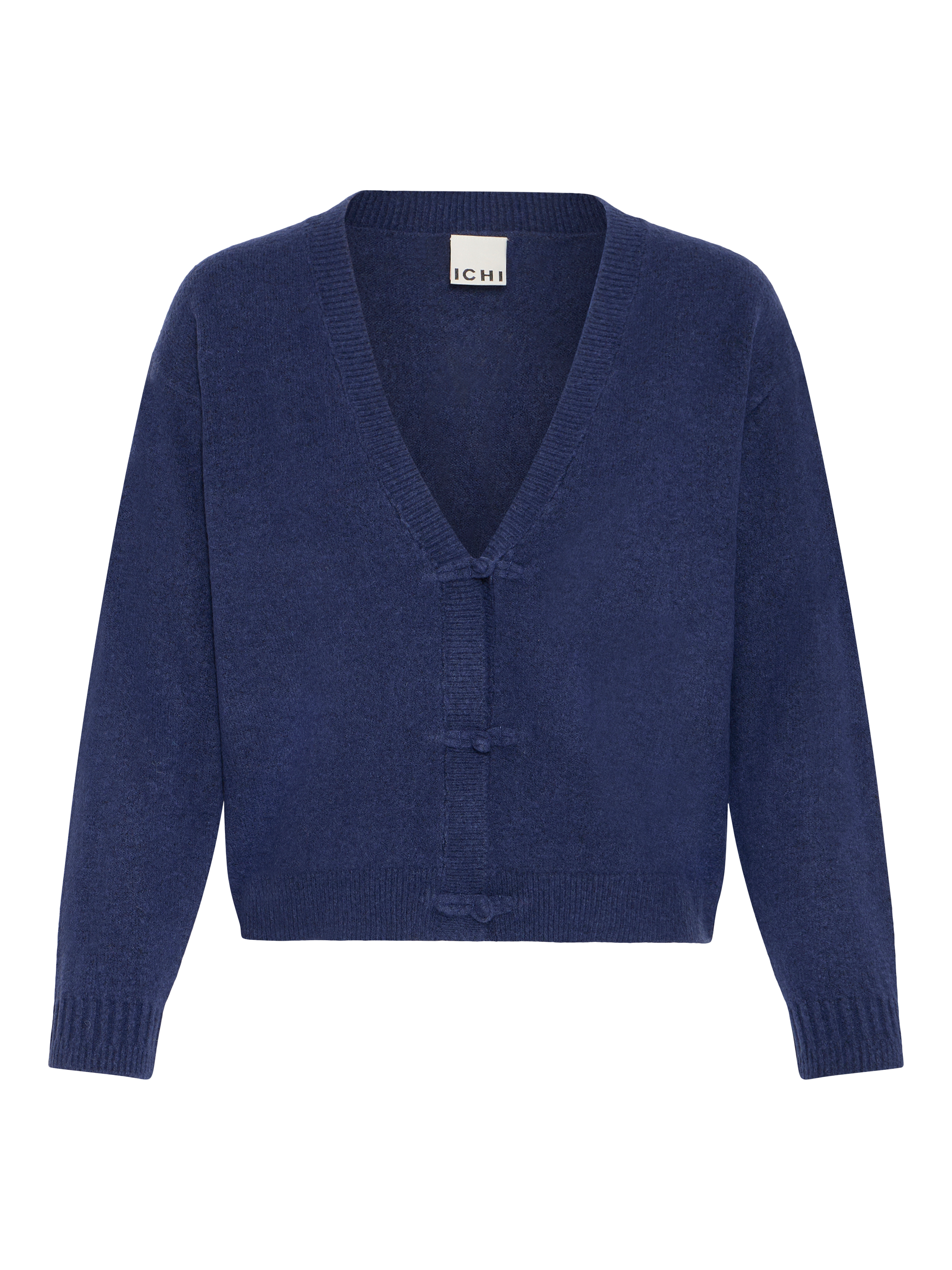 Product image 5 of 7, which shows ICHI Dasila Tie Front V-Neck Cardigan, Patriot Blue, XS