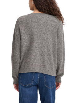 ICHI Dasila Tie Front V-Neck Cardigan - view 2, Dark Grey Melange