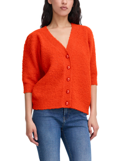 ICHI Loucle Three Quarter Sleeve Cardigan, Tangerine Tango