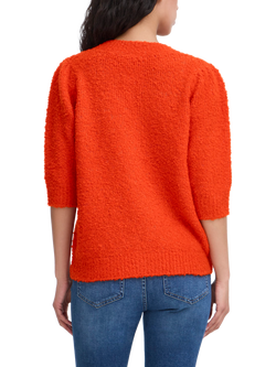 ICHI Loucle Three Quarter Sleeve Cardigan - view 2, Tangerine Tango