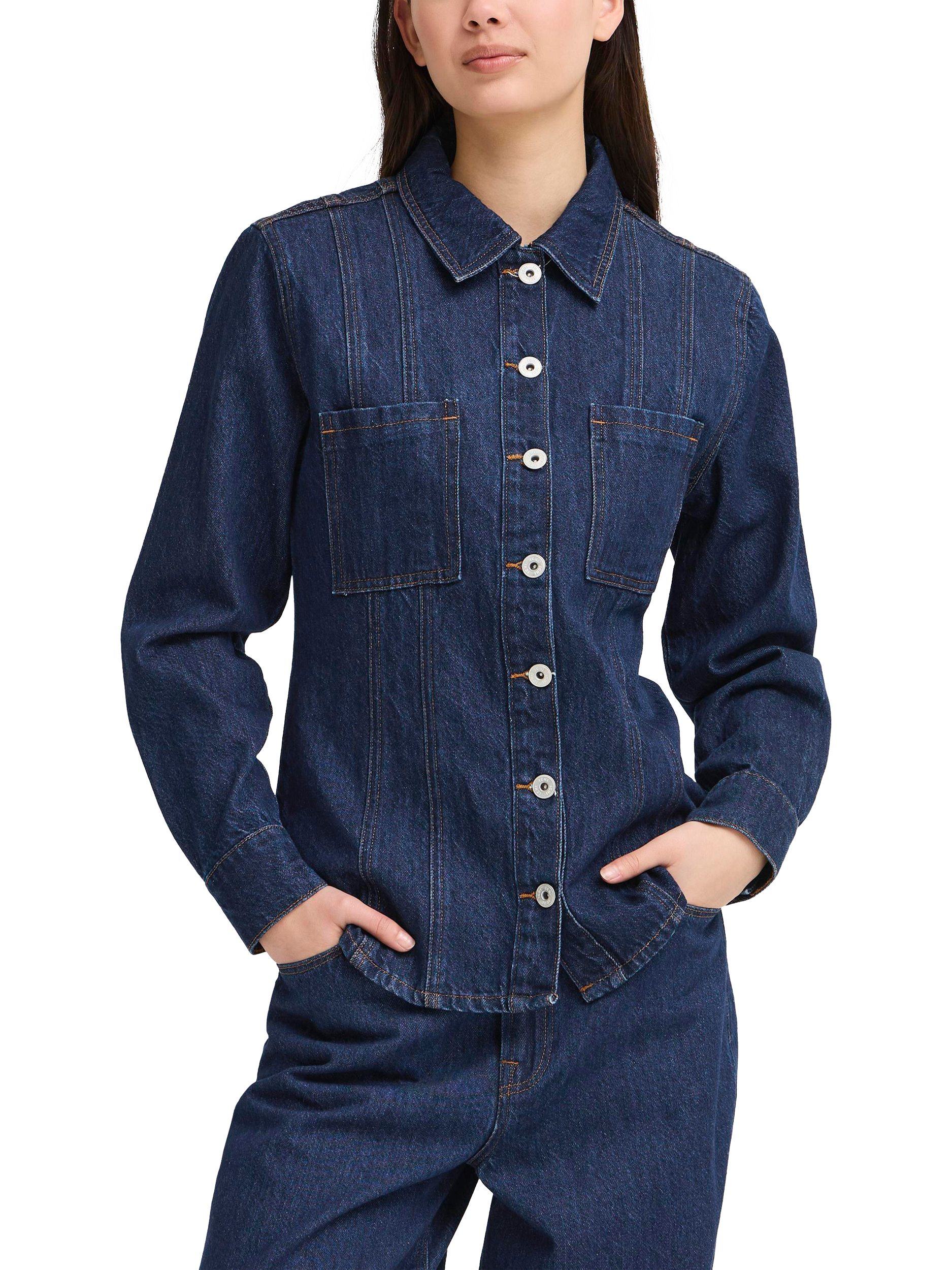 Product image 1 of 7, which shows ICHI Berisel Long Sleeve Denim Jacket, Authentic Blue, 8