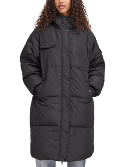 ICHI Bunala Longline Hooded Puffer Jacket, Black, Black