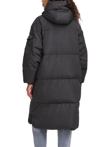 ICHI Bunala Longline Hooded Puffer Jacket, Black - view 2, Black