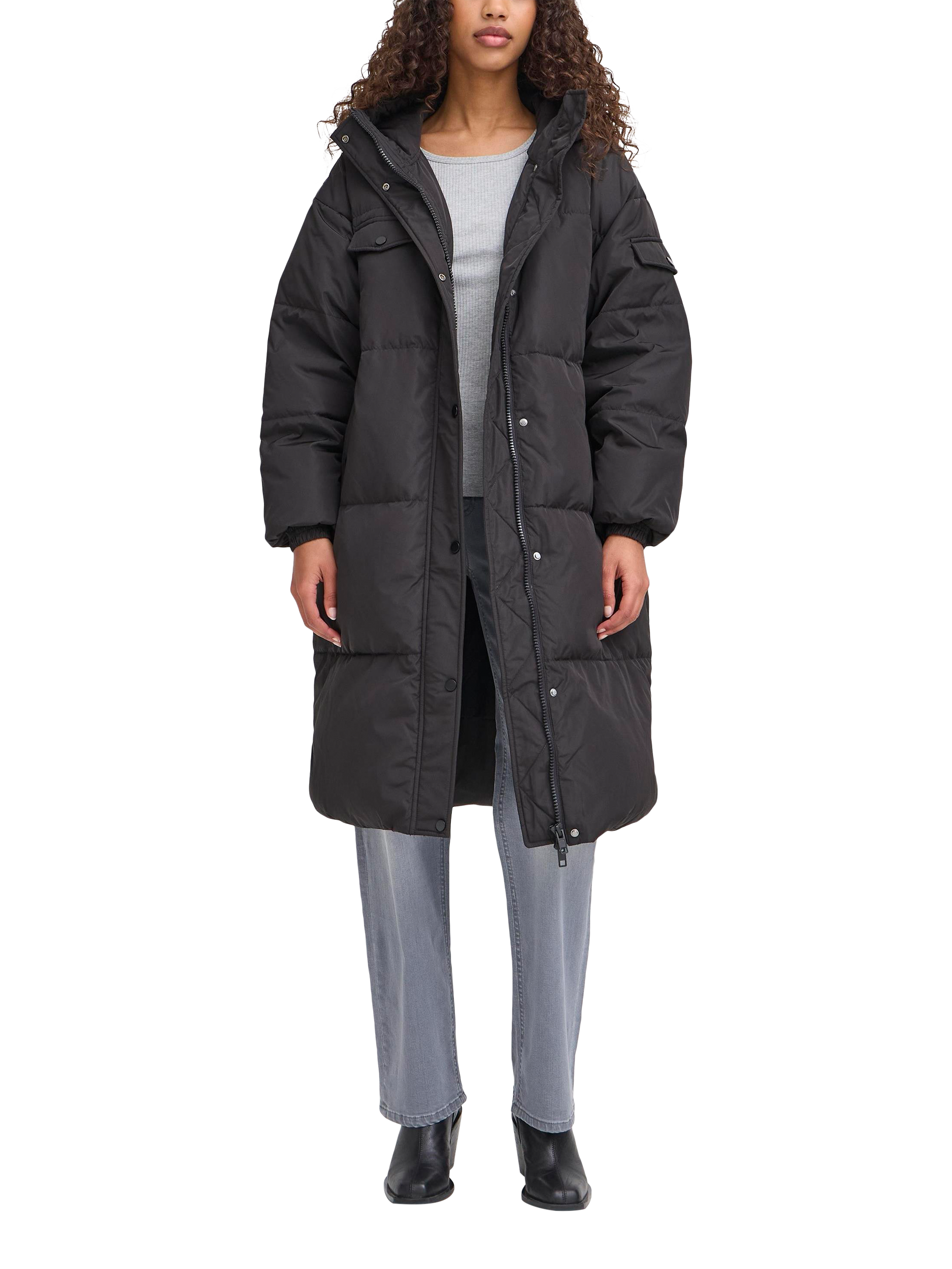 Product image 3 of 7, which shows ICHI Bunala Longline Hooded Puffer Jacket, Black, XS