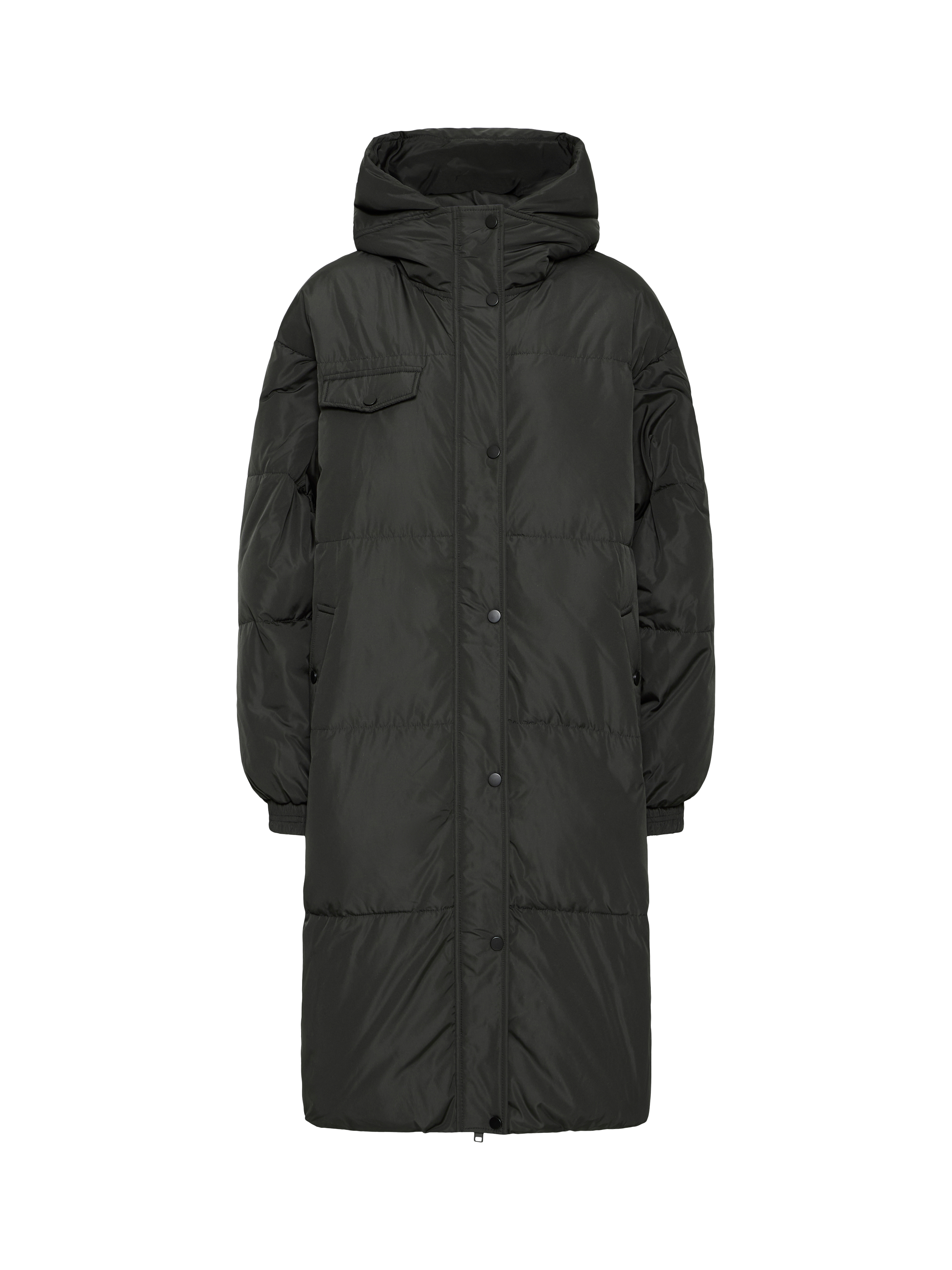 Product image 5 of 7, which shows ICHI Bunala Longline Hooded Puffer Jacket, Black, XS