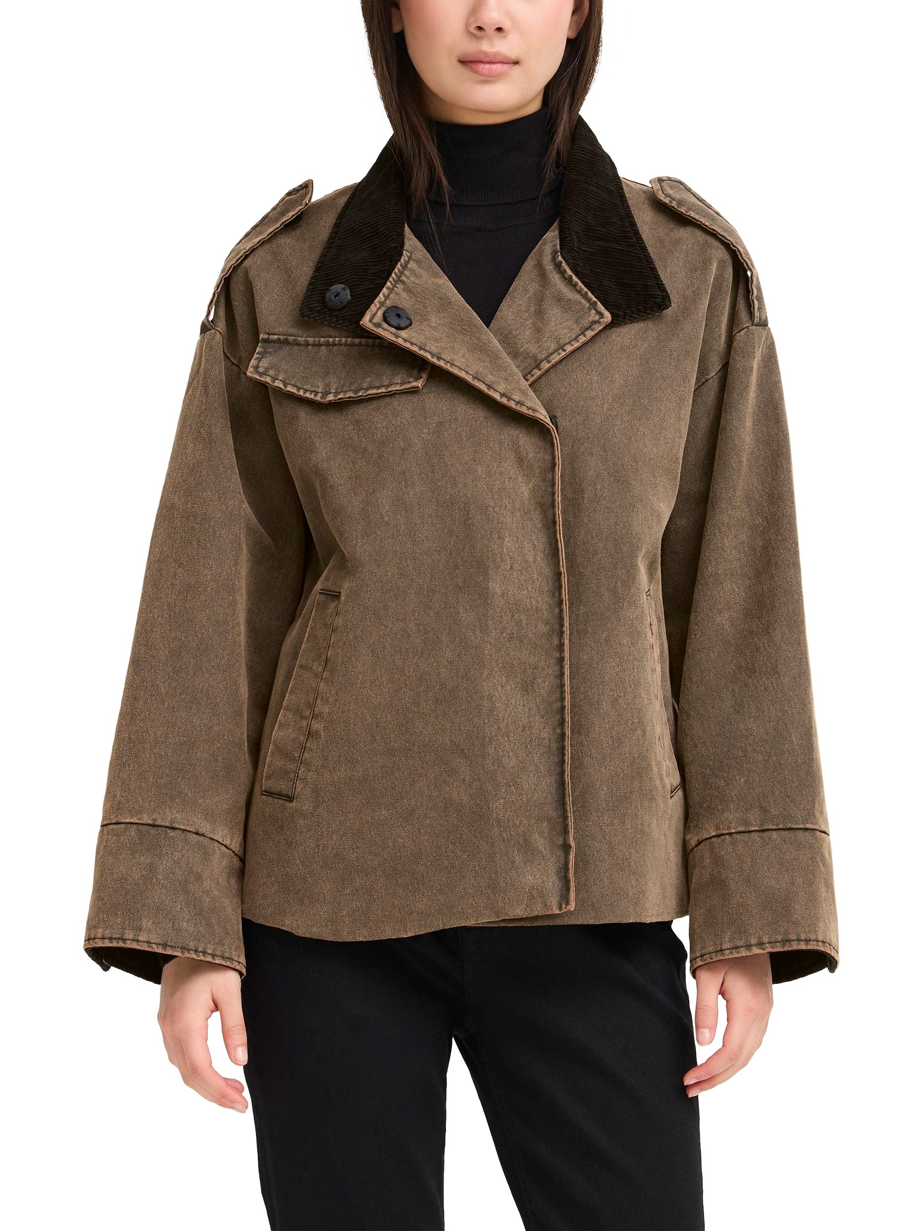 Product image 1 of 7, which shows ICHI Fazola Padded Jacket, Washed Brown, 10