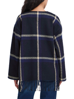 ICHI Foniza Plaid Check Fringed Jacket, Patriot Blue - view 2, Patriot Blue