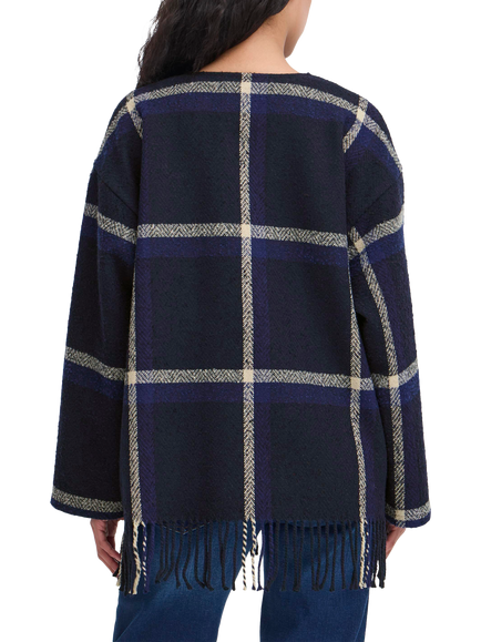 ICHI Foniza Plaid Check Fringed Jacket, Patriot Blue - view 2, Patriot Blue