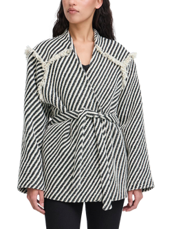 ICHI Ihsokata Ja Stripe Long Sleeve V Neck Jacket, Black/White