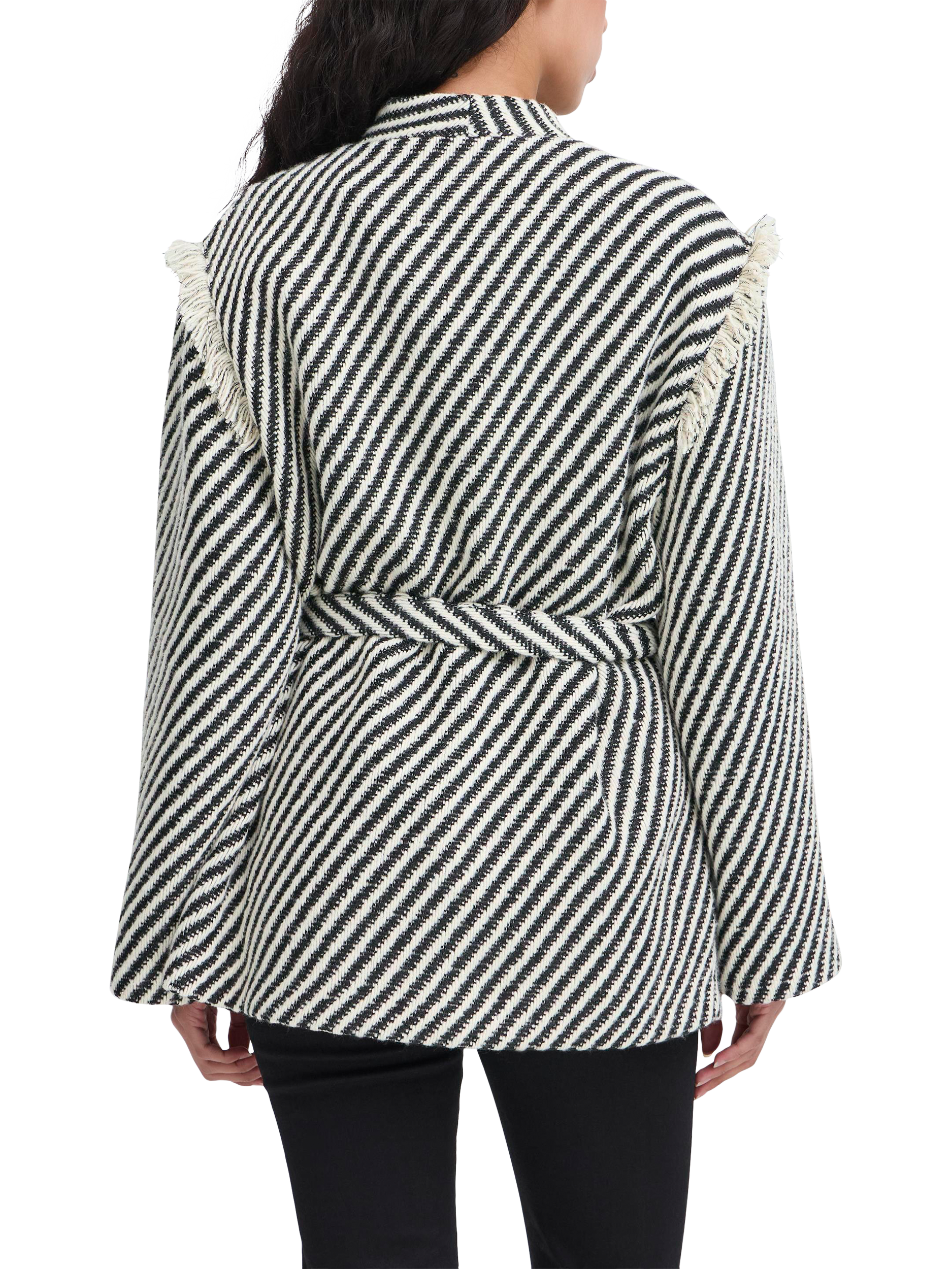 Product image 2 of 7, which shows ICHI Ihsokata Ja Stripe Long Sleeve V Neck Jacket, Black/White, 8