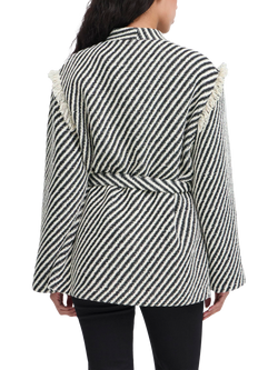 ICHI Ihsokata Ja Stripe Long Sleeve V Neck Jacket - view 2, Black/White