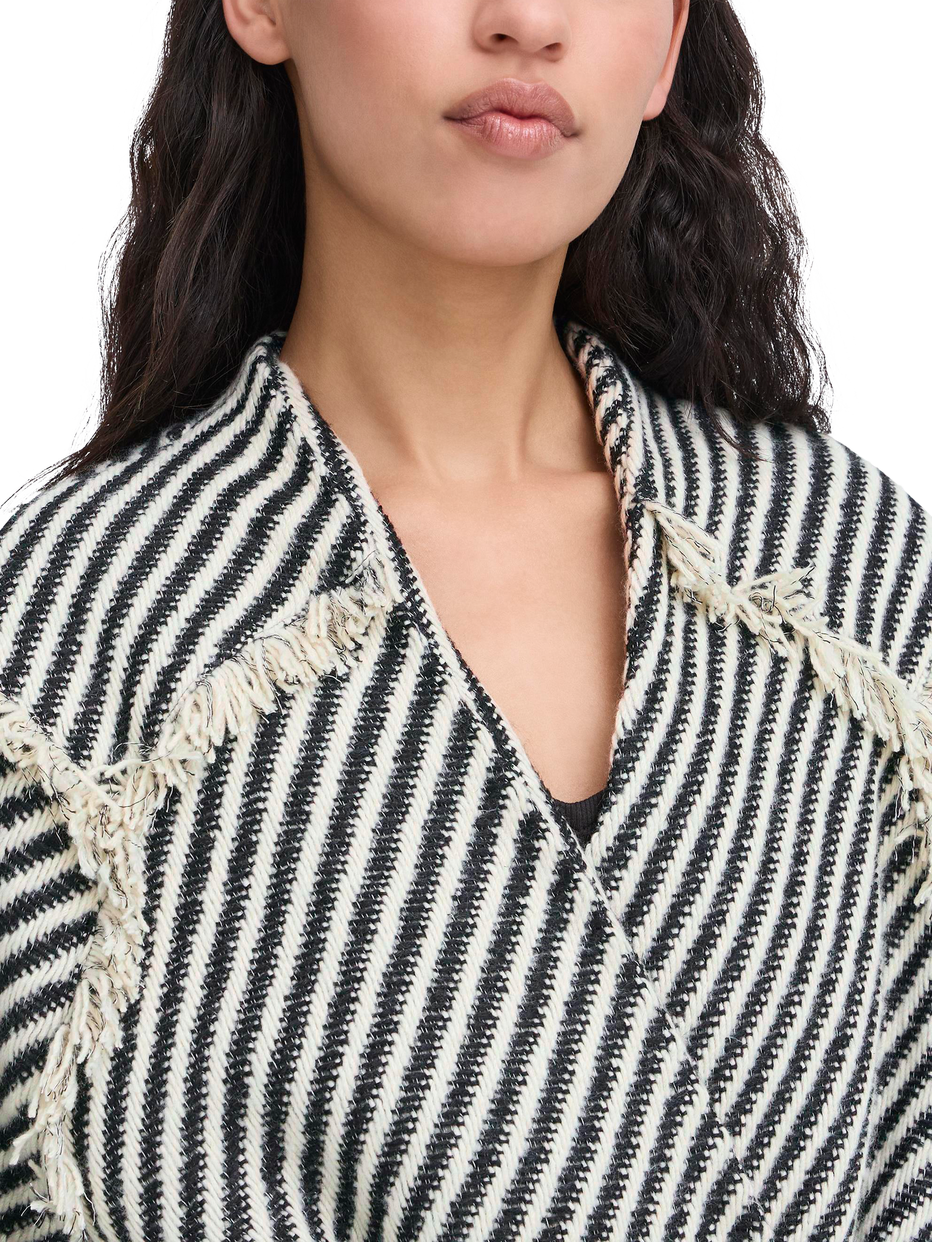 Product image 4 of 7, which shows ICHI Ihsokata Ja Stripe Long Sleeve V Neck Jacket, Black/White, 8