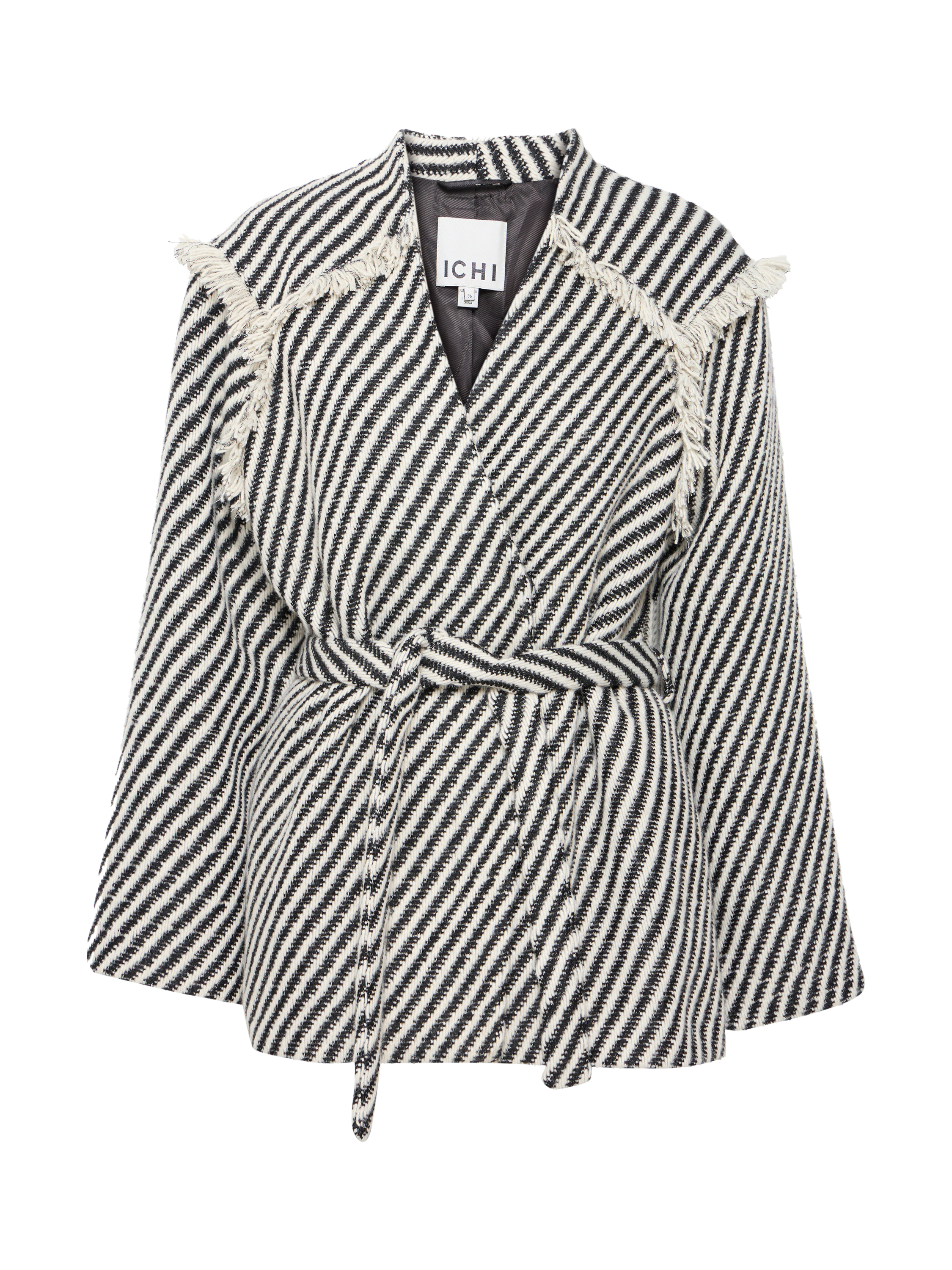 Product image 5 of 7, which shows ICHI Ihsokata Ja Stripe Long Sleeve V Neck Jacket, Black/White, 8