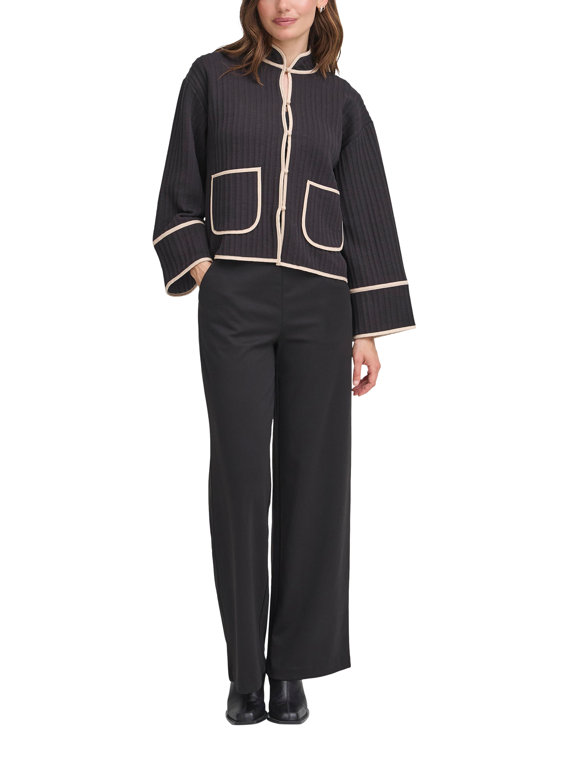 Product image 3 of 7, which shows ICHI Kate Quilted Long Sleeve Jacket, Black, XS