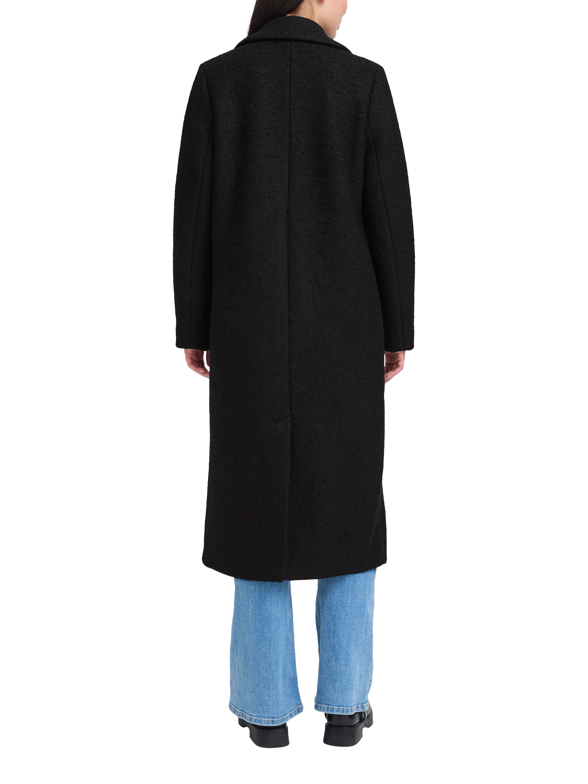 Product image 2 of 5, which shows ICHI Stipa Longline Wool Blend Coat, Black, 8