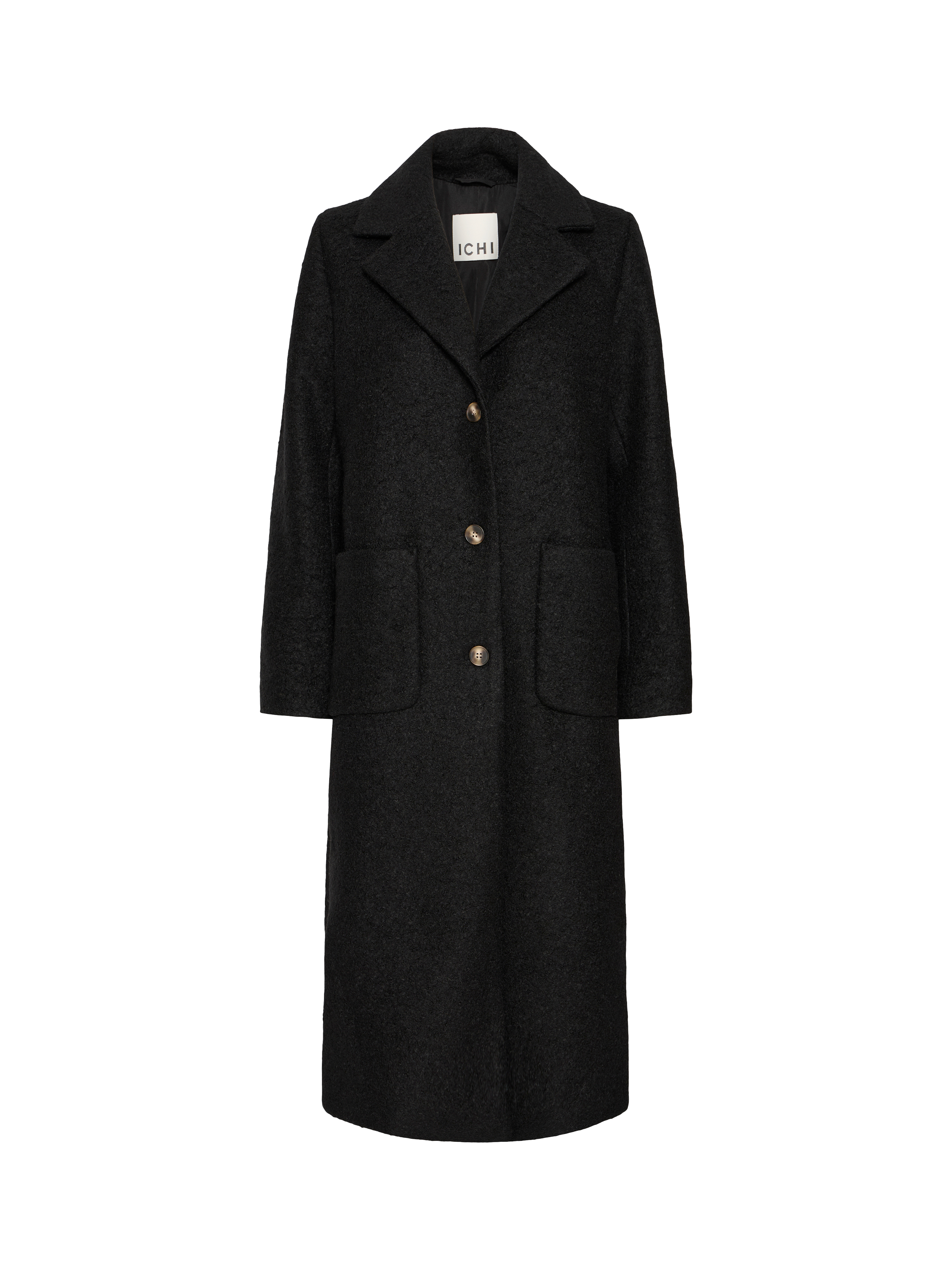 Product image 4 of 5, which shows ICHI Stipa Longline Wool Blend Coat, Black, 8