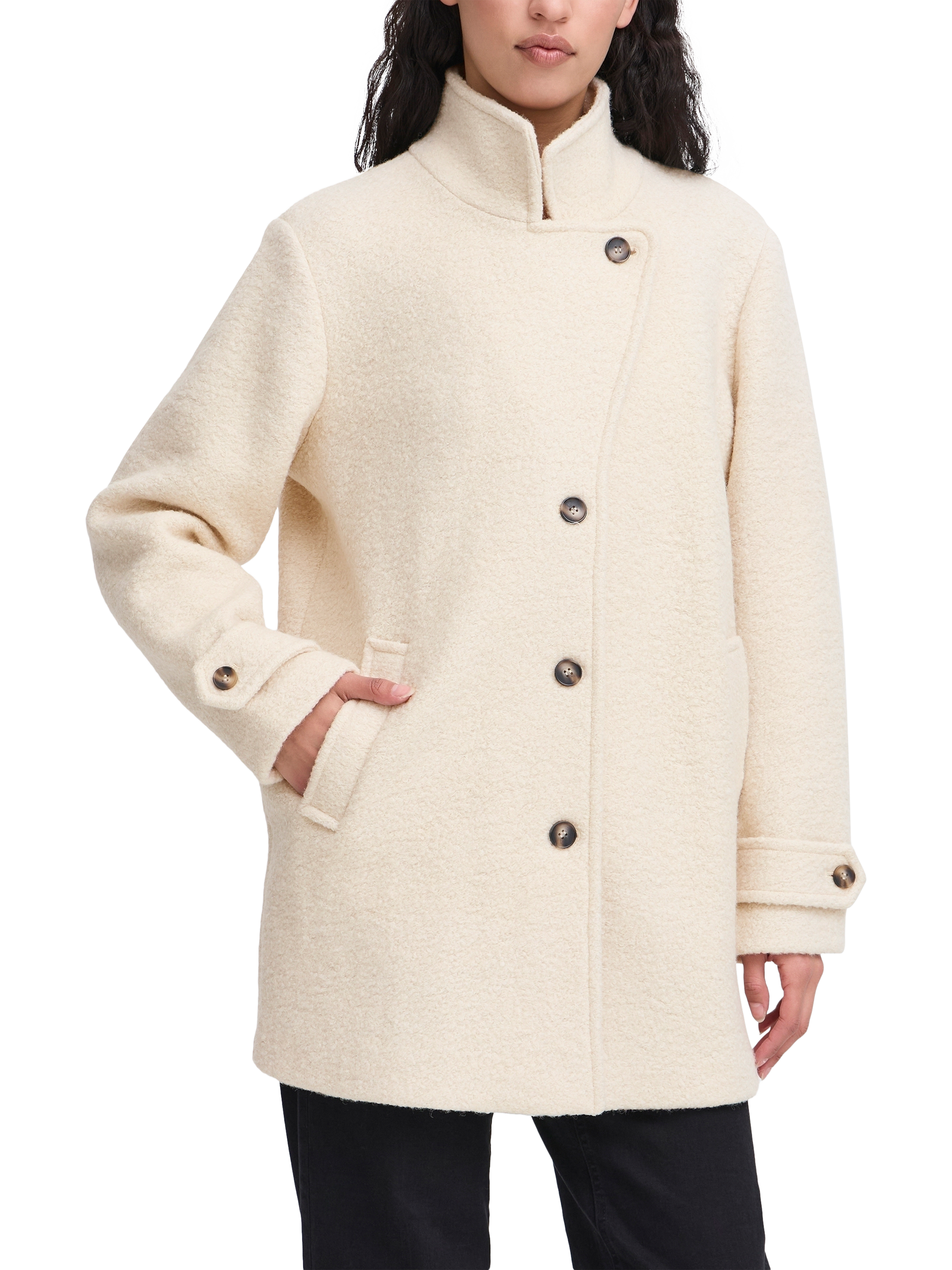 Product image 1 of 7, which shows ICHI Stipa Textured Wool Blend Jacket, Almond Milk, 8