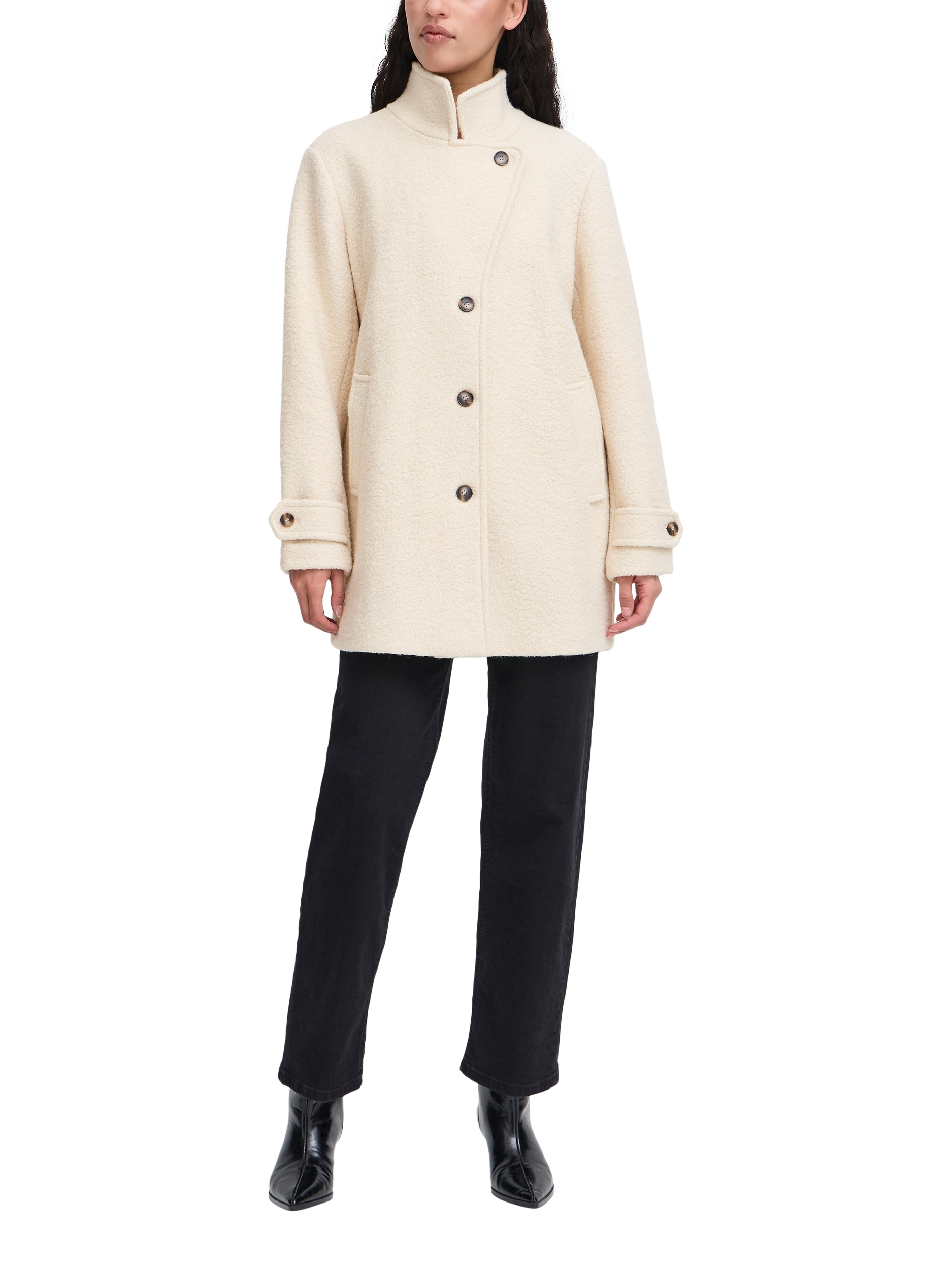 Product image 3 of 7, which shows ICHI Stipa Textured Wool Blend Jacket, Almond Milk, 8