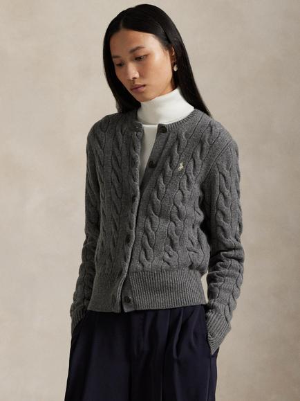 Polo Ralph Lauren Wool Blend Cable Knit Cardigan, Grey