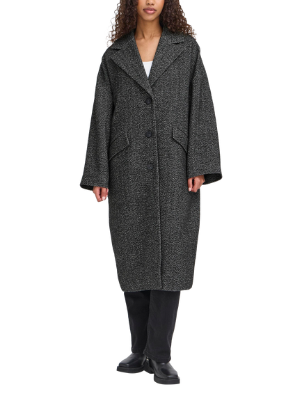 ICHI Emmalu Herringbone Coat, Black, Black