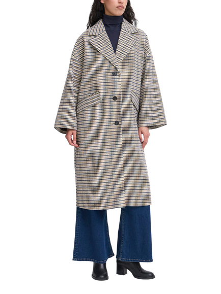 ICHI Emmalu Check Kimono Sleeve Coat, Dark Navy/Multi, Dark Navy/Multi
