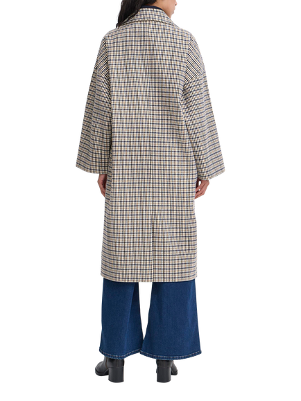ICHI Emmalu Check Kimono Sleeve Coat, Dark Navy/Multi - view 2, Dark Navy/Multi