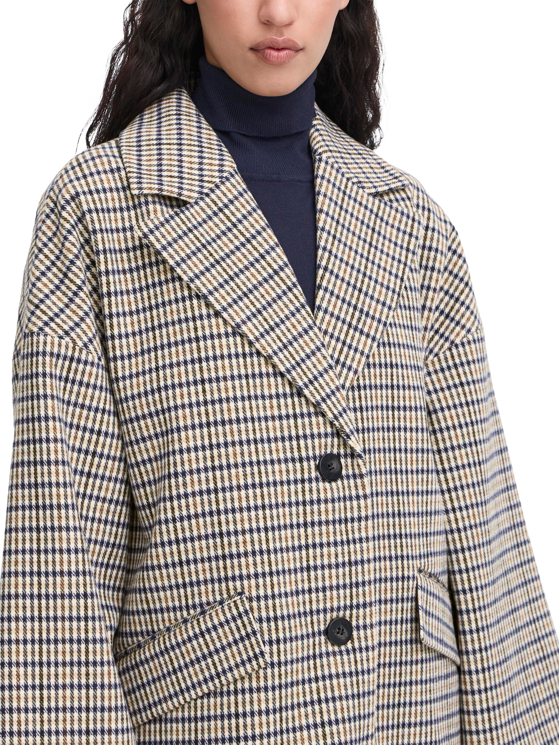 Product image 4 of 7, which shows ICHI Emmalu Check Kimono Sleeve Coat, Dark Navy/Multi, 8