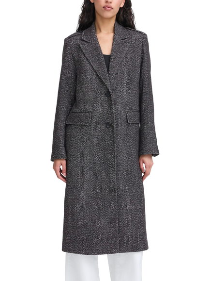 ICHI Emmalu Herringbone Coat, Black/Multi, Black/Multi
