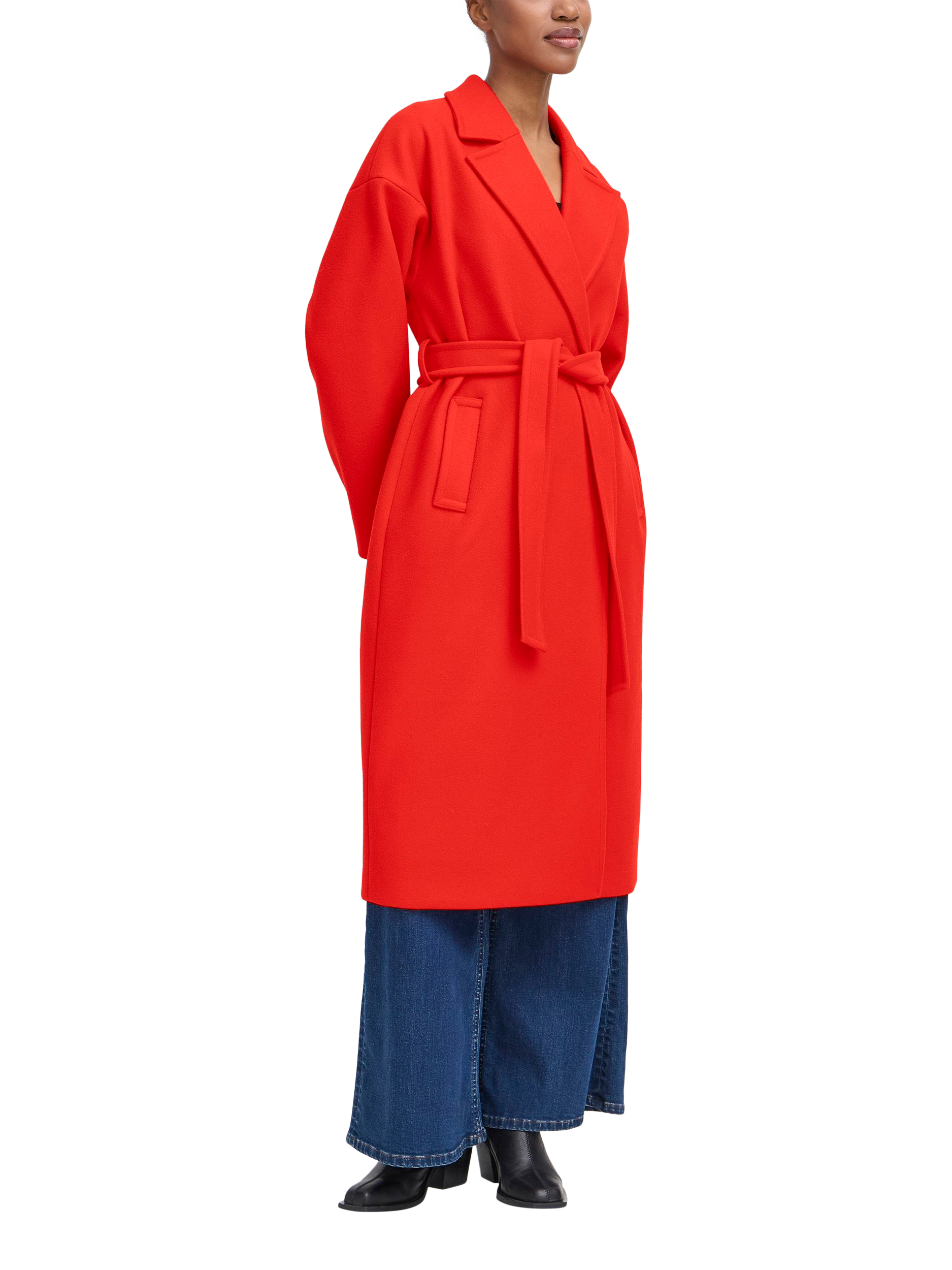 Product image 1 of 7, which shows ICHI Jannet Belted Overcoat, Fiery Red, 8