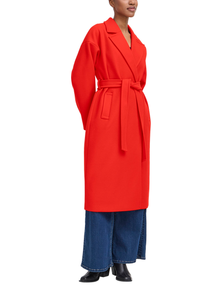 ICHI Jannet Belted Overcoat, Fiery Red
