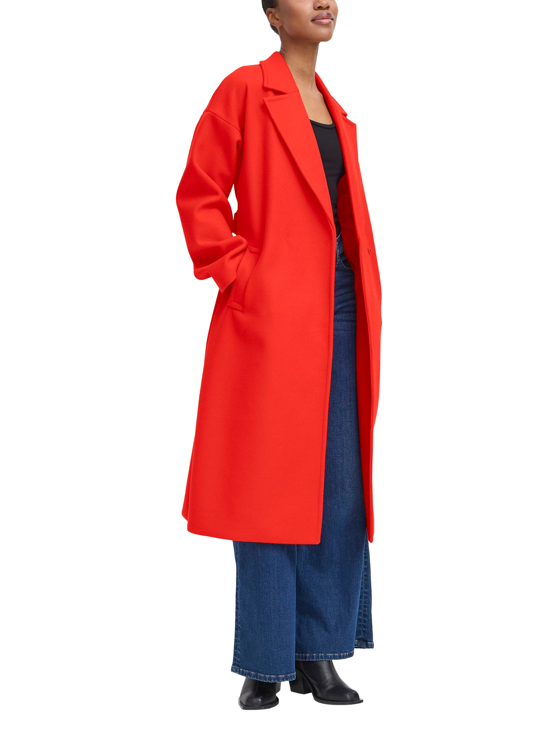 Product image 3 of 7, which shows ICHI Jannet Belted Overcoat, Fiery Red, 8