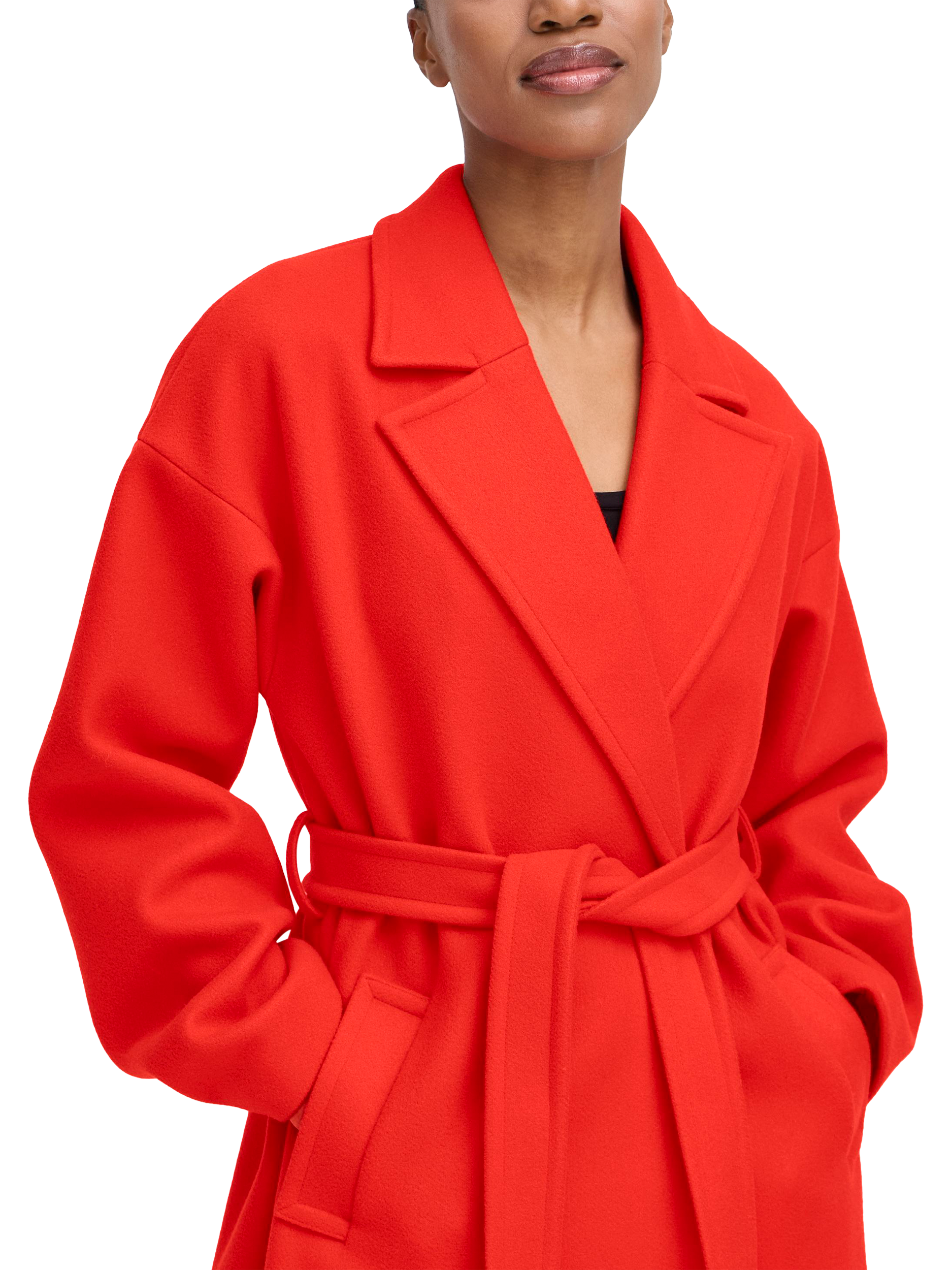 Product image 4 of 7, which shows ICHI Jannet Belted Overcoat, Fiery Red, 8